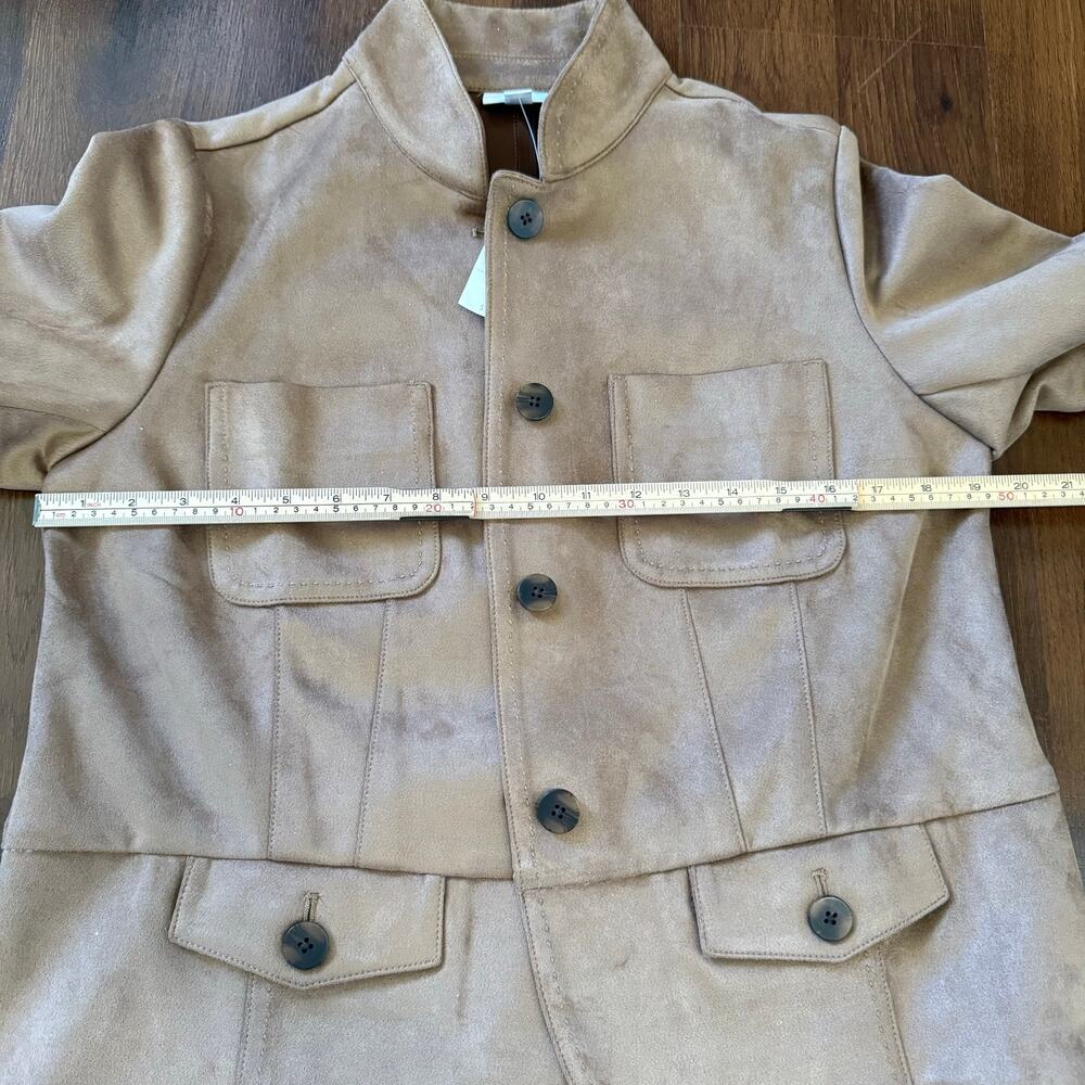 J.Jill NWT Faux Suede Patch Pocket Jacket Brown Sz M Petite Barn Western Boho - Picture 7 of 8